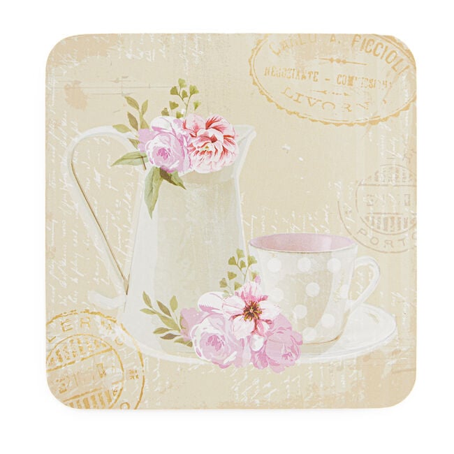 Floral Tea Cup & Jug Mats & Coasters 4 Pack