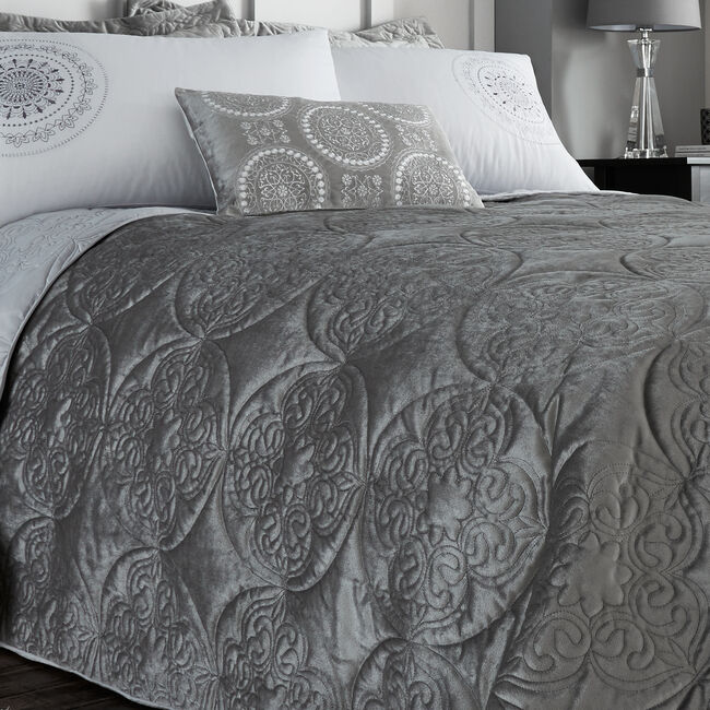 Mandala Bedspread 200cm x 220cm- Silver