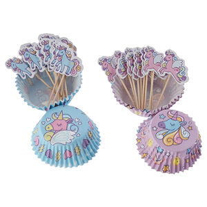 Unicorn Cupcake Cases and Toppers Set of 48