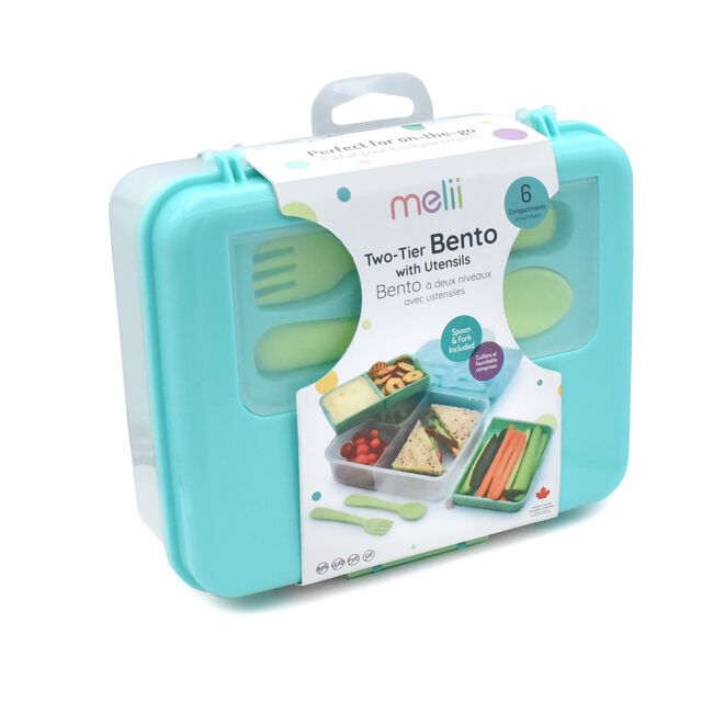 Melii Blue Bento 2 Tier Container with Utensils