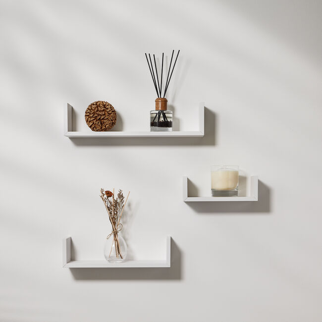 Bergen White 3 Set U-Shape Floating Wall Shelf