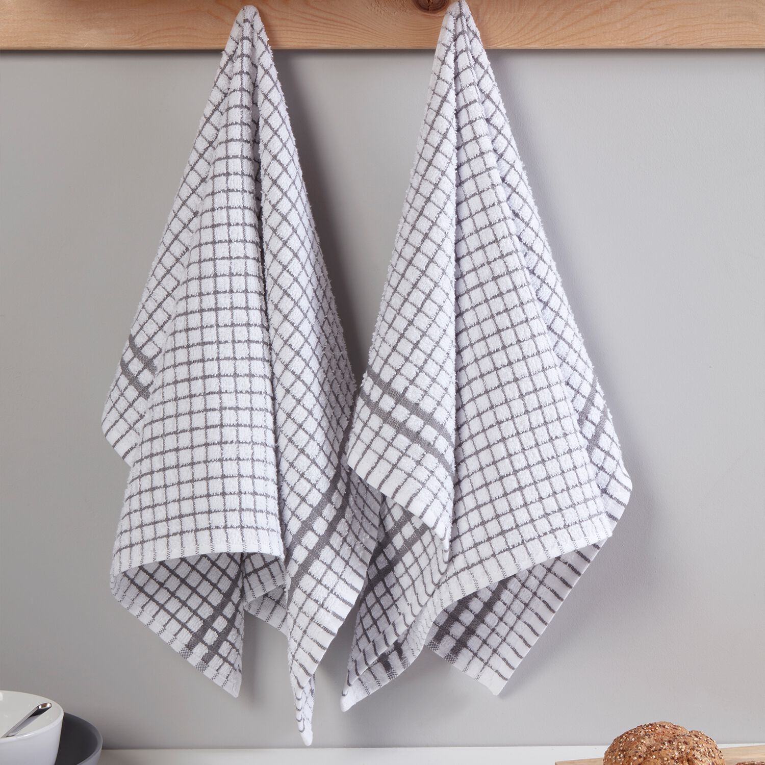 Grey shop tea towel