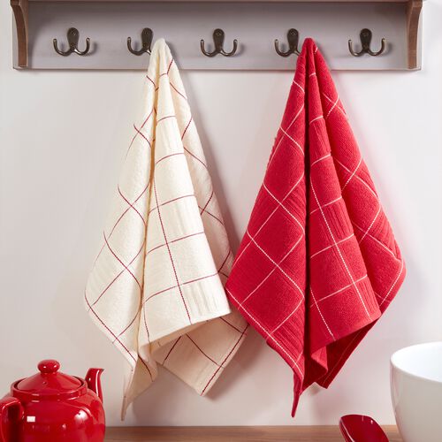 Check Kitchen Tea Towel 2 Pack - Red