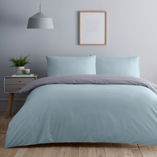 SINGLE DUVET COVER Luxury Percale Duck Egg/Grey