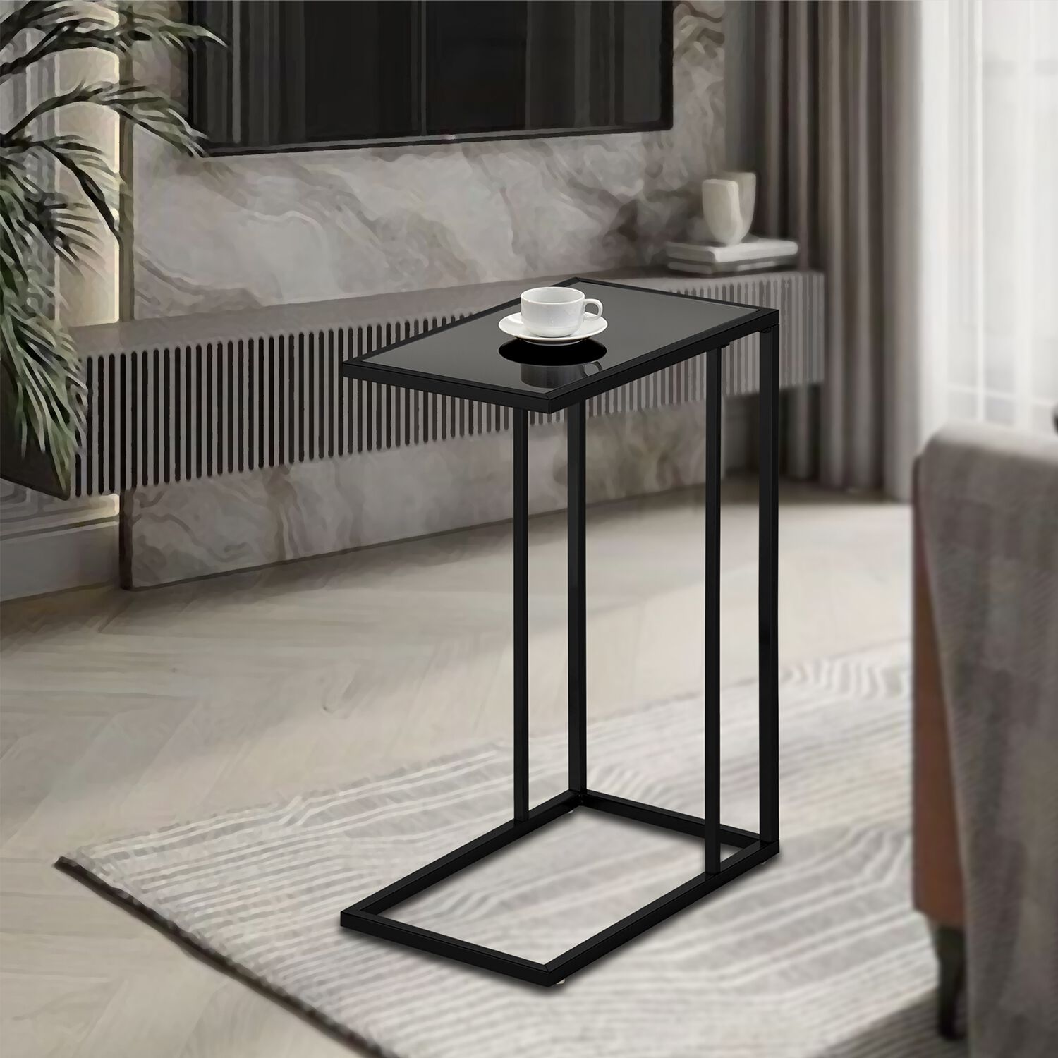 Glass and black side table discount